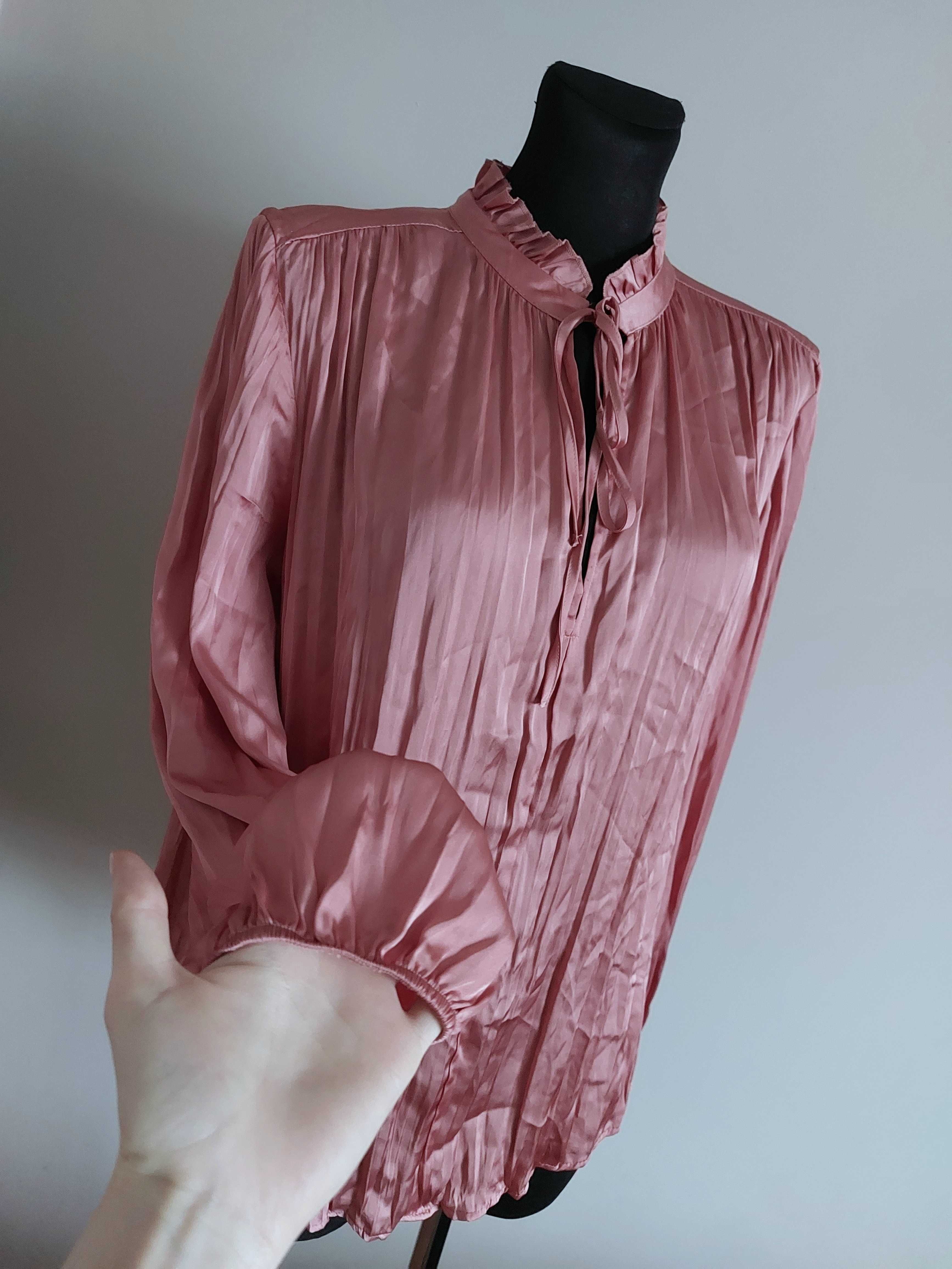 Next m l xl satynowa bluzka koszulka z chokerem na szyje dlugi rekaw