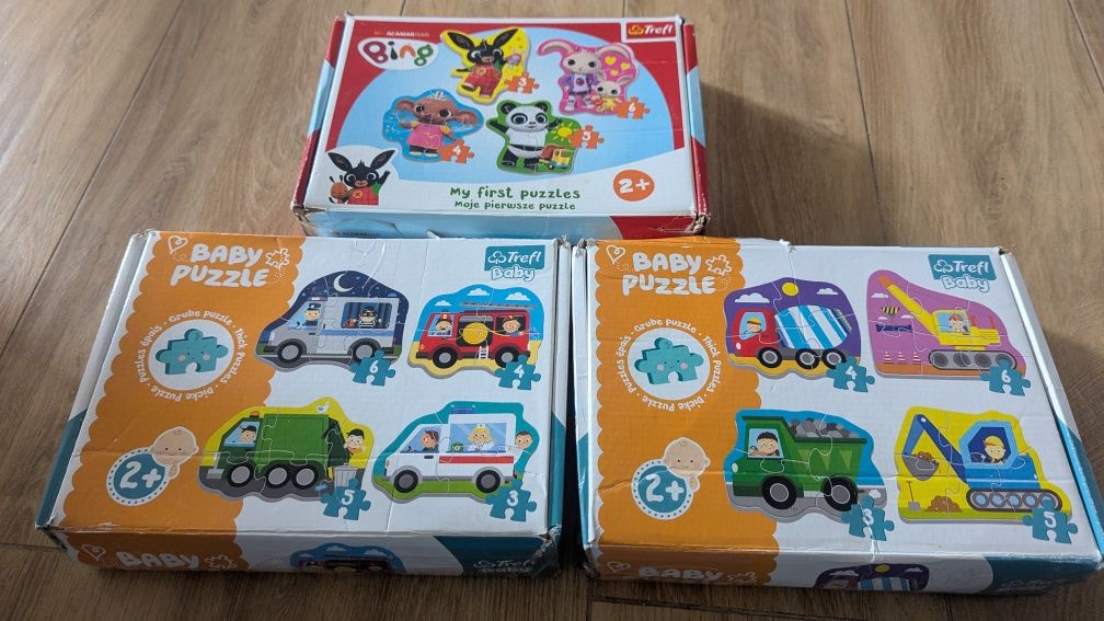 Zestaw Puzzle trefl baby 2+, auta budowlane, pojazdy, straż, policja,
