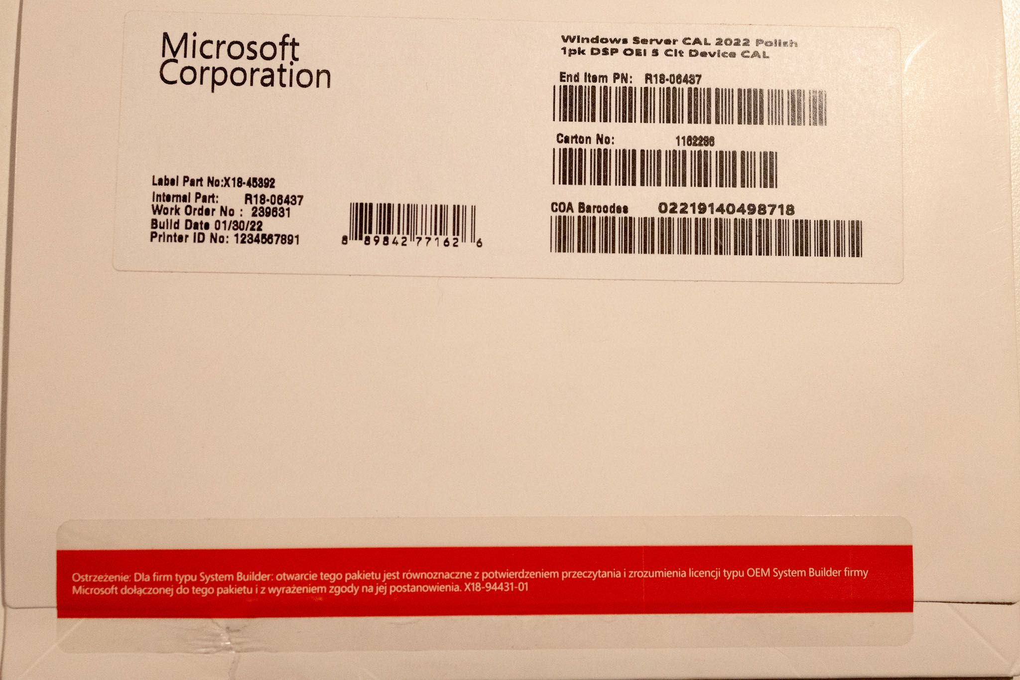 WINDOWS SERVER CAL 2019/2022  5 Clt Device Cal (PL)