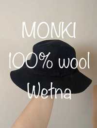 monki kapelusz damski 100% wełna wool rondel czarny m l  56