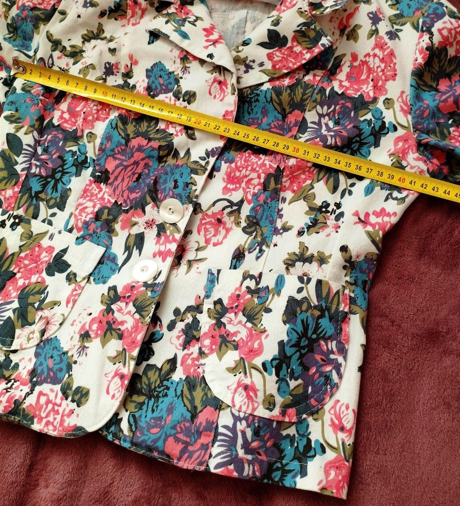 Elegancki żakiet narzutka w kwiaty Vintage
