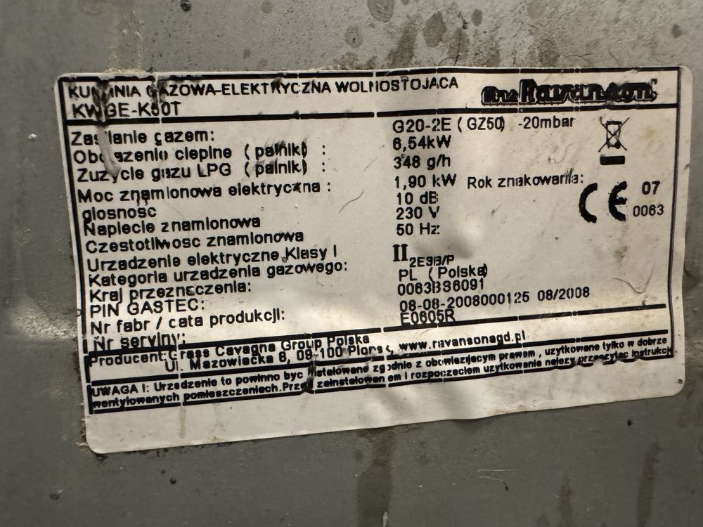 Kuchenka gazowa-elektryczna KWGE K50T sprawna