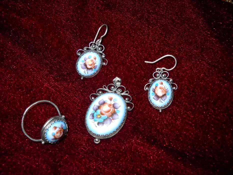 набор ссср финифть кольцо, кулон и серьги