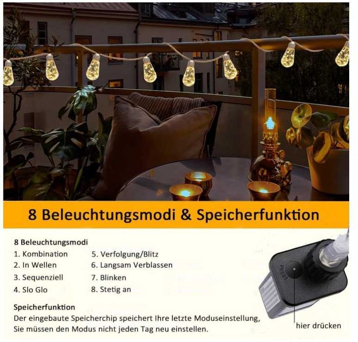 Dekoracyjna girlanda świetlna 12.5m 20 żarówek z timerem Redefun