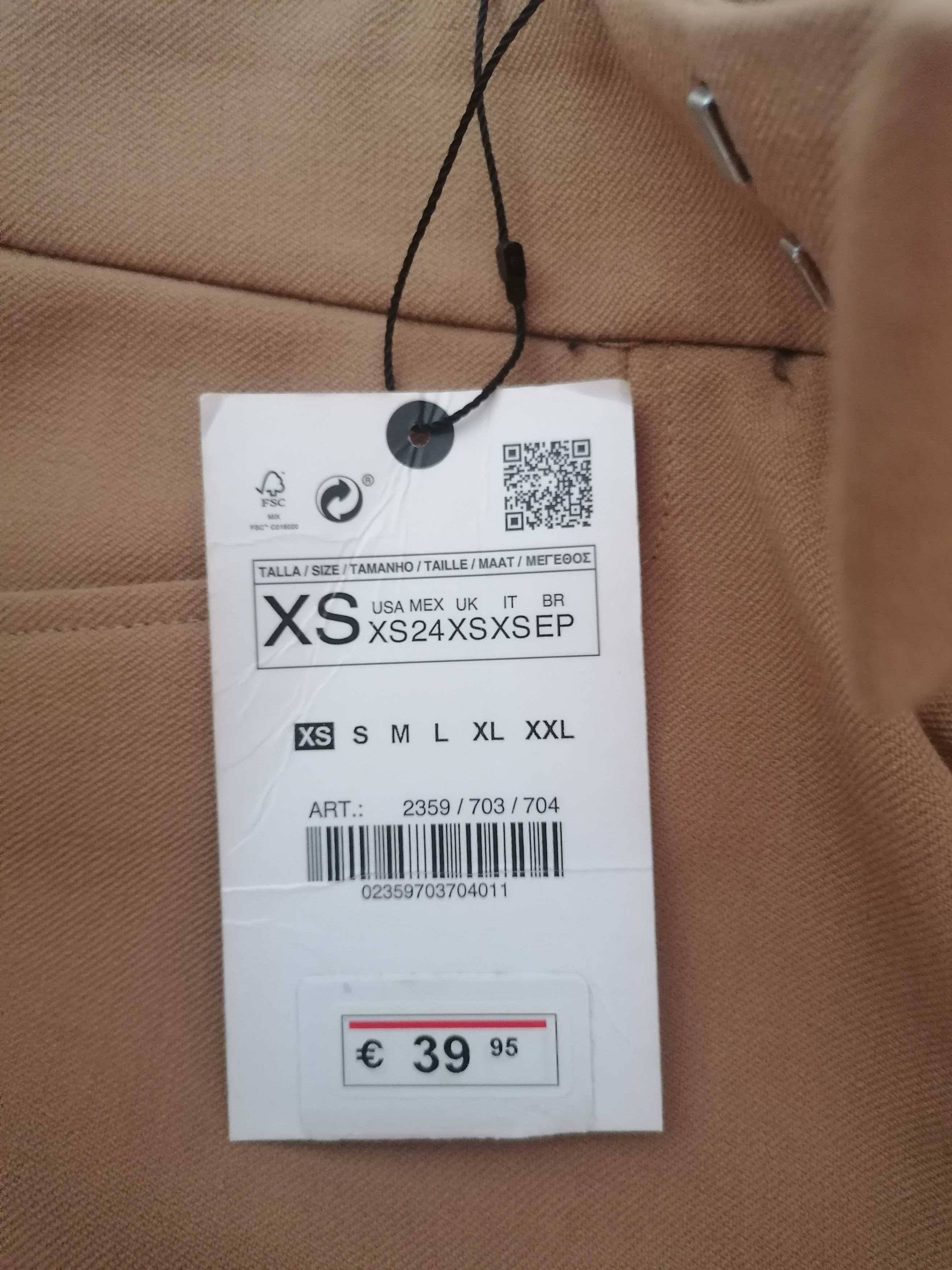 Calças cor camel ZARA COM ETIQUETA, NOVAS!! tam Xs