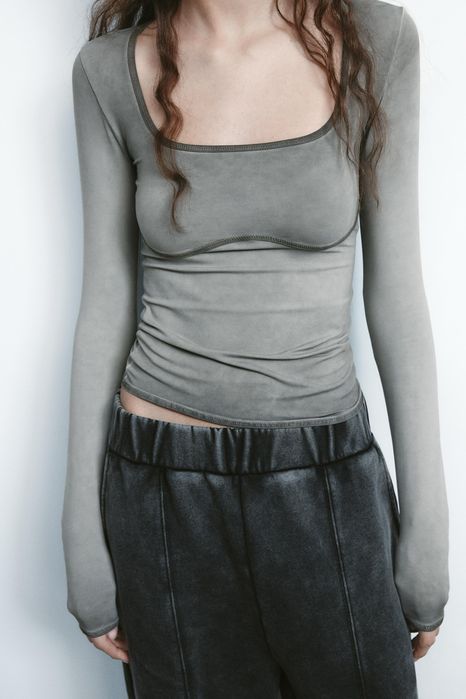 Жіночий лонгслів Zara з контрастною лінією грудей розмір xs s m l