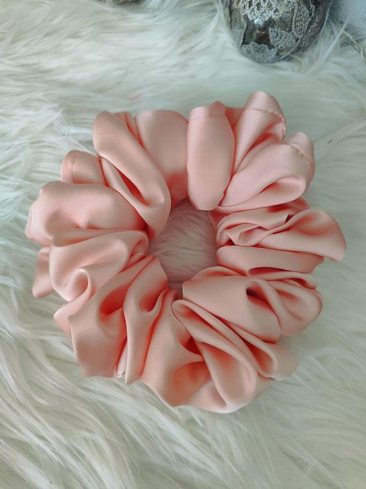 Scrunchie do włosów rozm XL Jedwab Łosoś