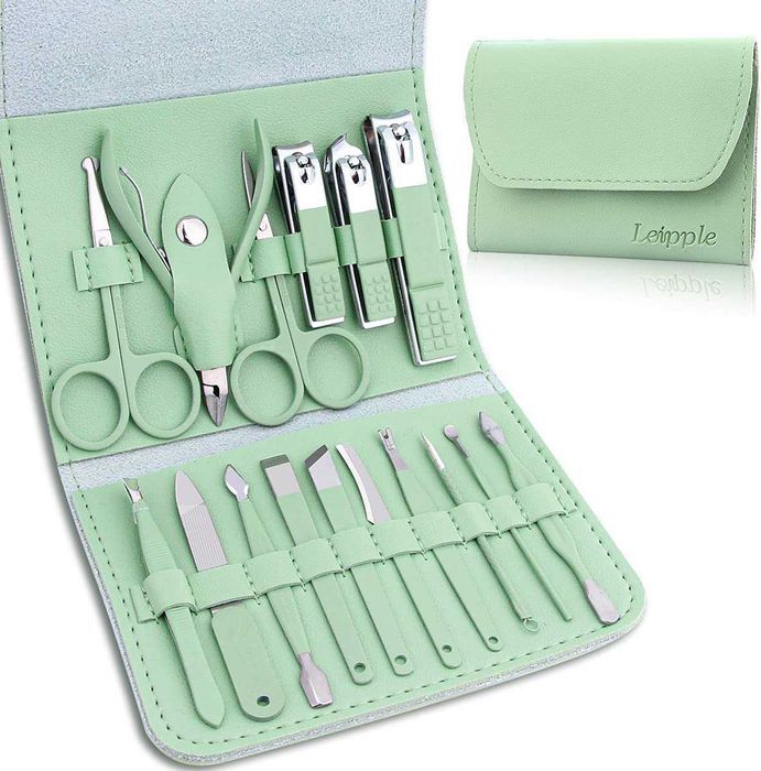 Conjunto de manicure pedicure 16 peças profissionais corta-unhas em aç