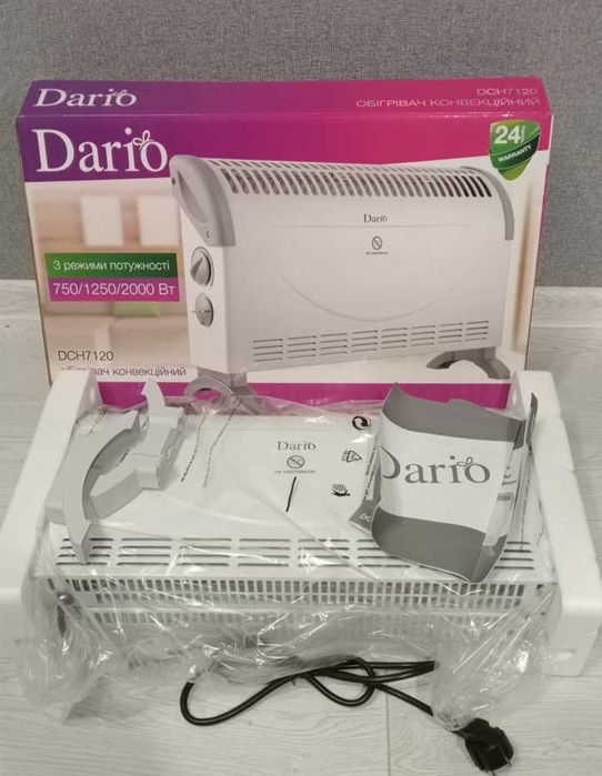 Dario обігрівач електричний ковектор 750/1250/2000 вт. до 20 кв. м.