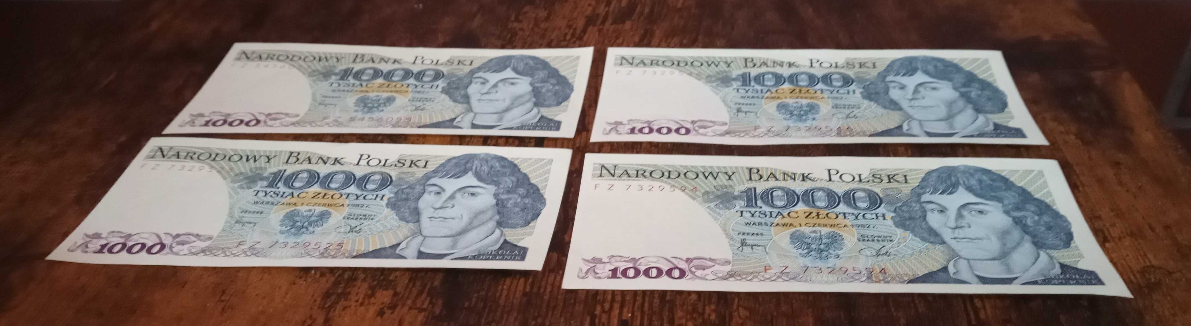 Cztery banknoty 1000zł. "Mikołaj Kopernik" 1982r. Stan: 1 ( UNC ).