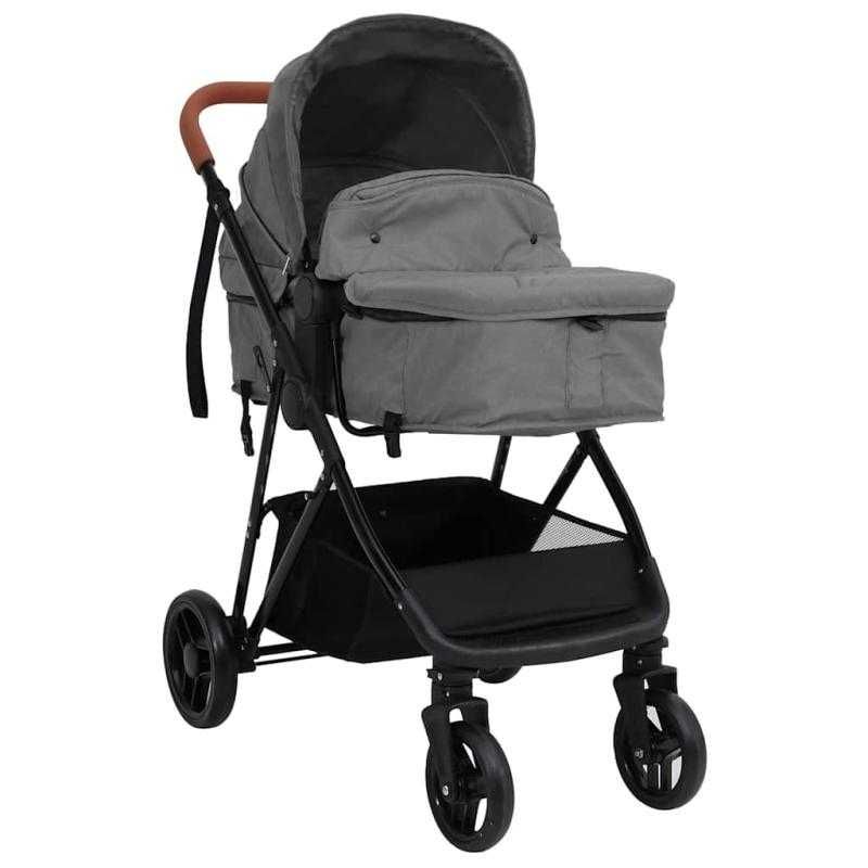 Carrinho de Bebé 3-em-1 com Cadeira Auto – Cinzento-Claro e Preto