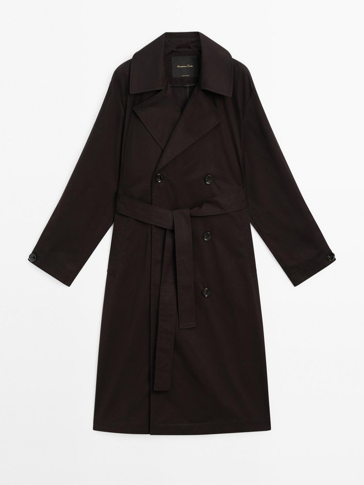 Massimo Dutti S длинный тренч с поясом пальто Массимо Дутти