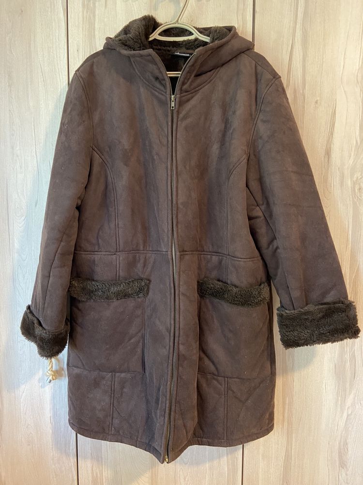 Authentic clothing company 44 brązowy kożuch z kapturem ekoskóra damsk
