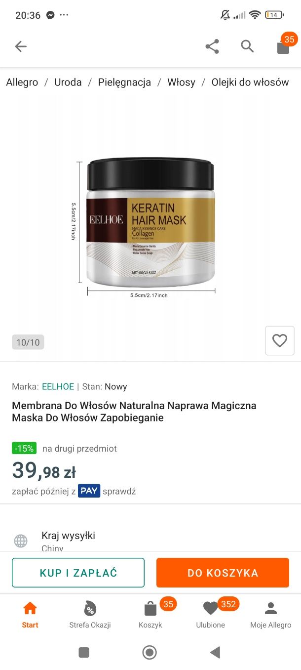 Maska do włosów Eelhoe keratyna i kolagen