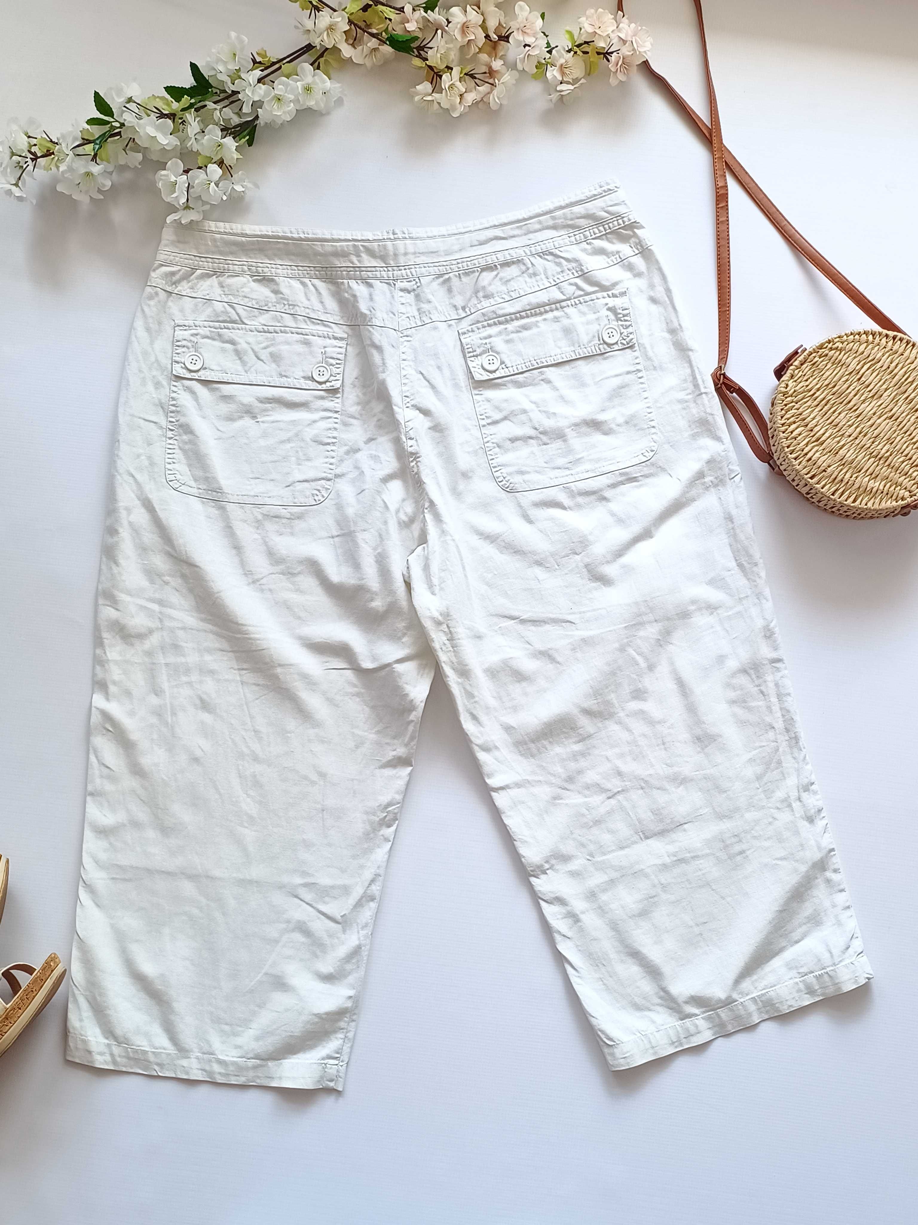 Białe spodnie chinosy gładkie lniane bawełniane  Casual Club 46 3XL