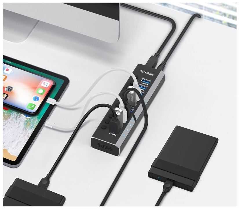 Hub USB 10 portów z wyłącznikiem każdego portu RSHTECH USB 3.0