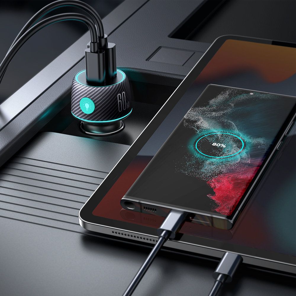 ładowarka samochodowa 60w pd usb-c usb-a czarna
