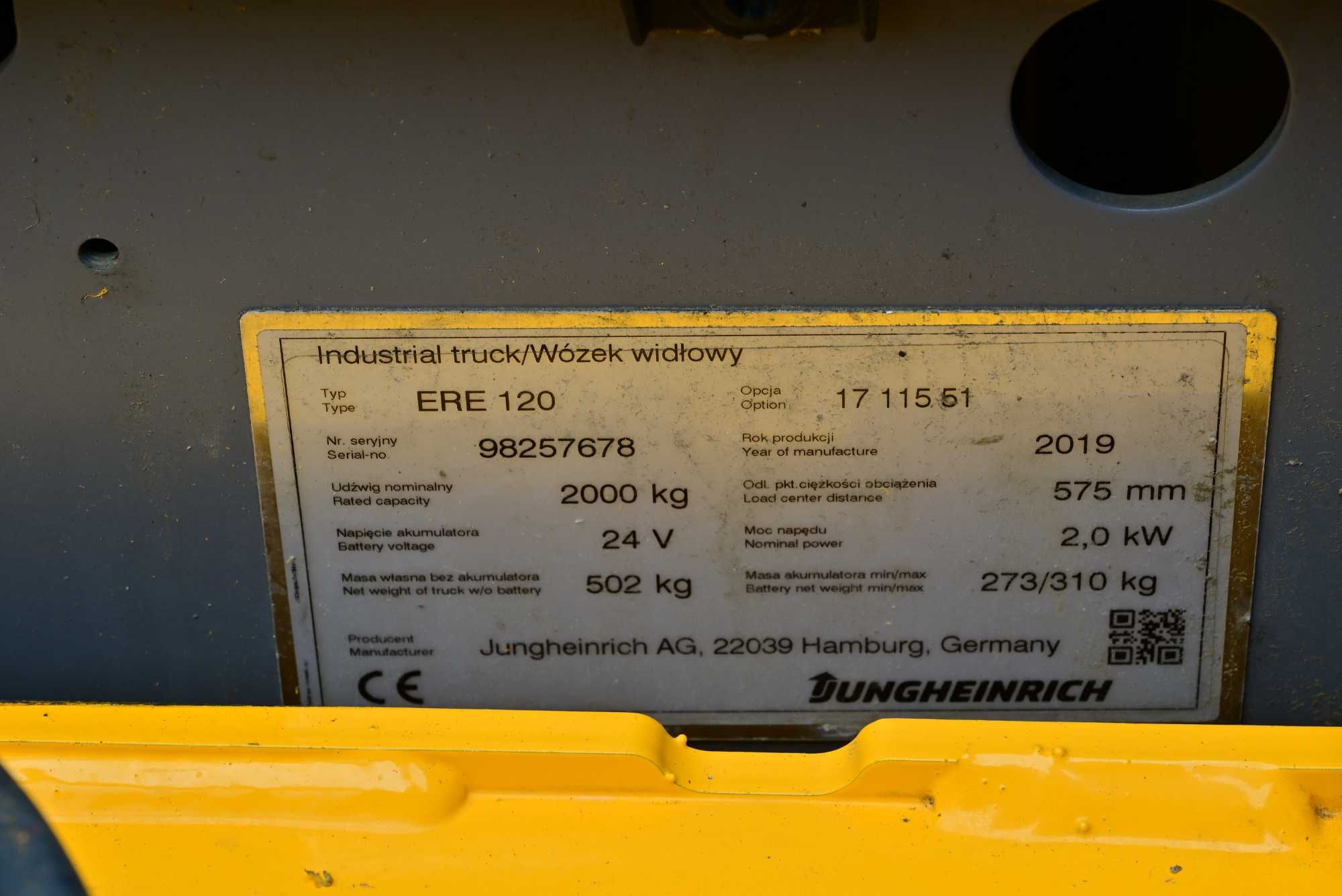 Paleciak elektryczny Jungheinrich ERE 120  2019rok 2000kg FHP 242