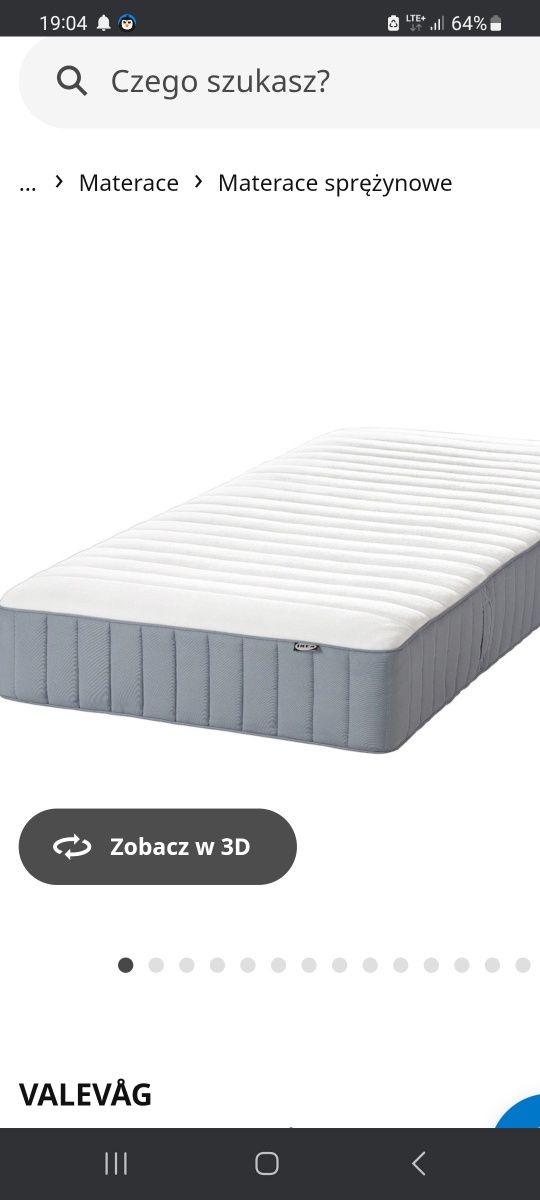 Materac sprężynowy Ikea walevag 80x200x22