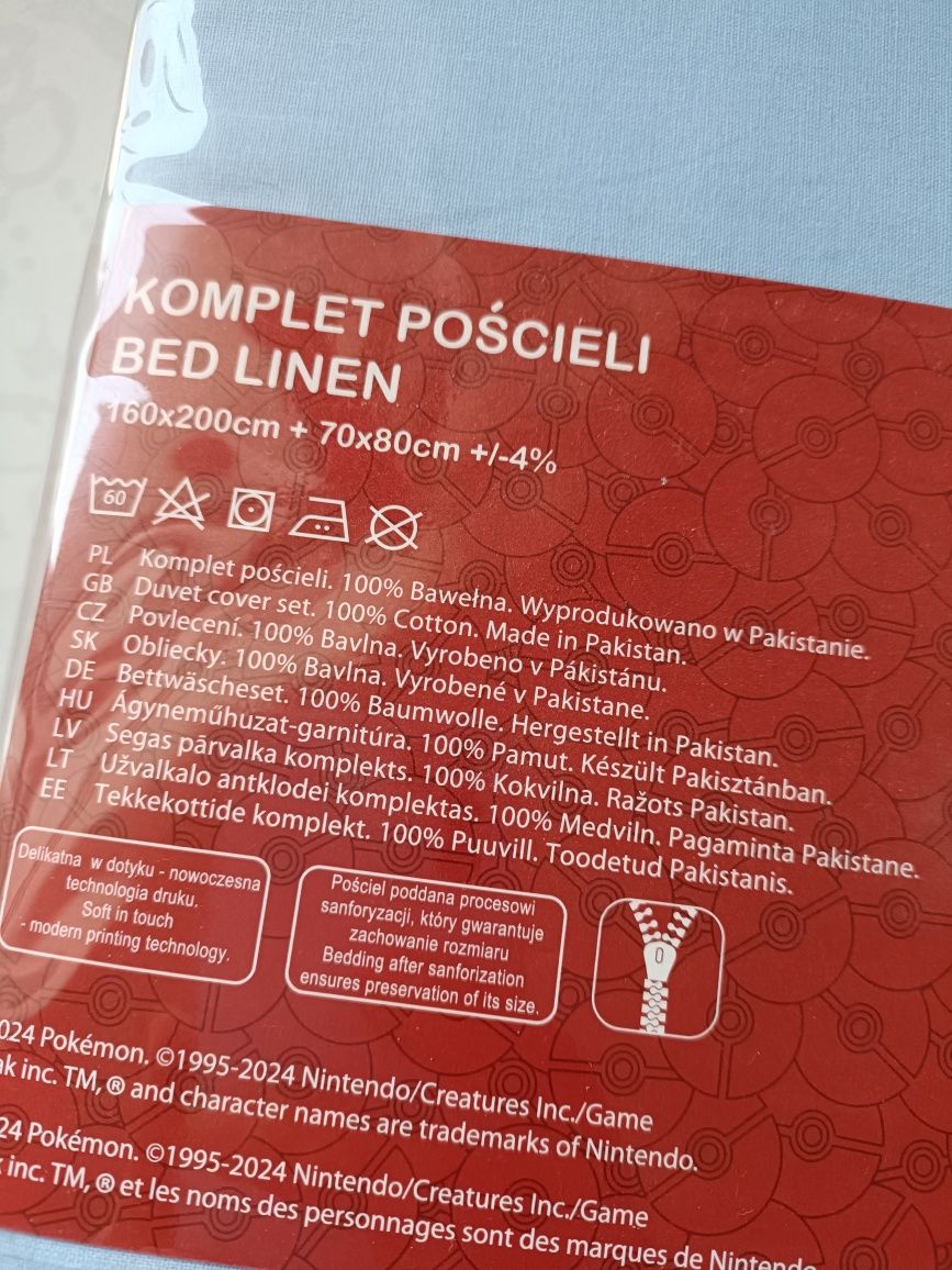 Zestaw pościeli Pokemon Pikatchu 160/200 i 70/80 bawełna nieb. biały