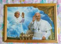 Obraz z dodatkiem bursztynów Jan Paweł II Franciszek I