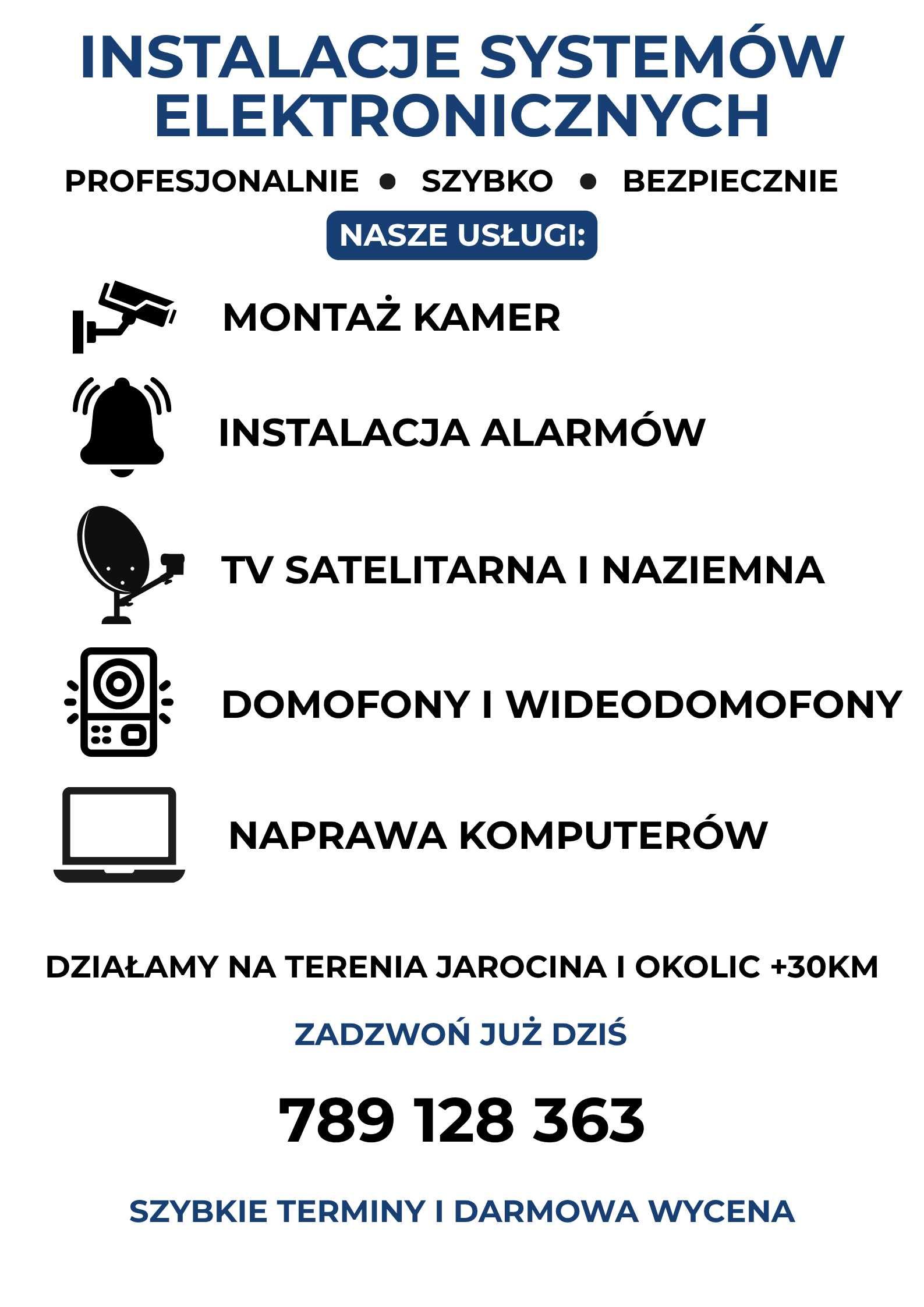 Monitoring, Alarmy, Serwis laptopów/komputerów, Telewizja