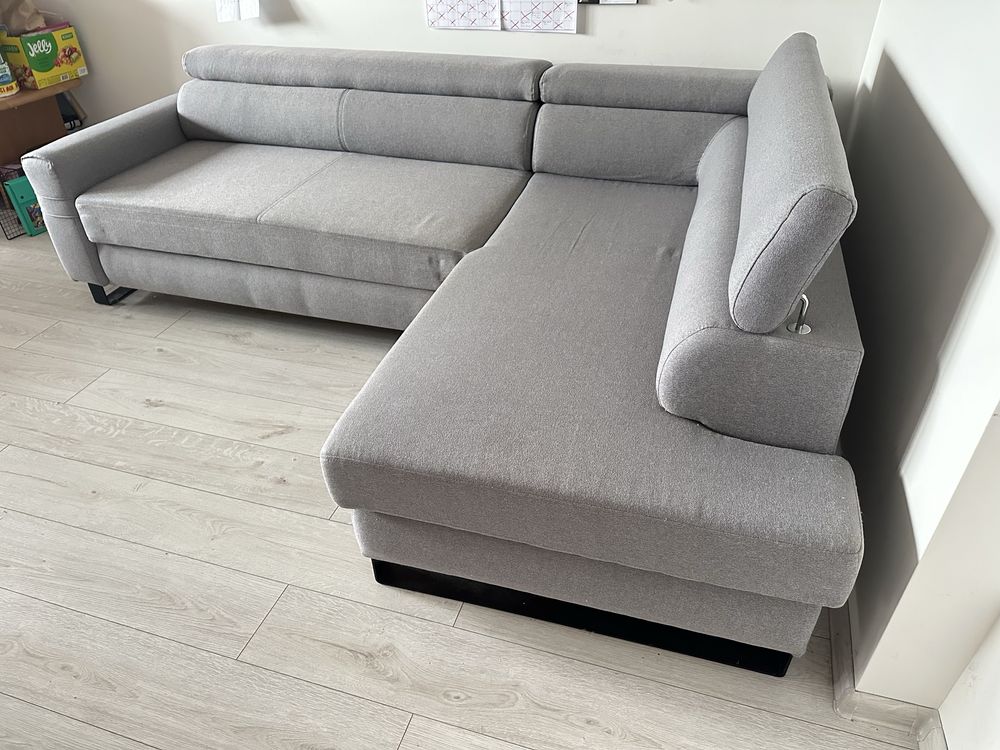 Kanapa sofa naroznik rogowka z funkcja spania szara