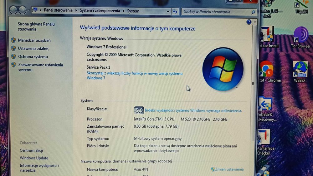 Laptop Asus K52J Intel Core i5 8GB RAM +zasilacz oryginalny bez dysku.