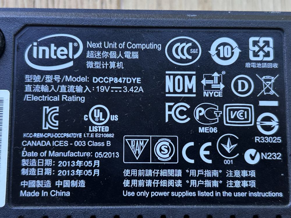 Intel NUC DCCP847DYE + 10 GB RAM + 128 GB mSATA SSD – bez zasilacza