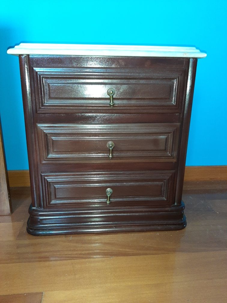 Cómoda com espelho e mesa de cabeceira madeira maciça de mo