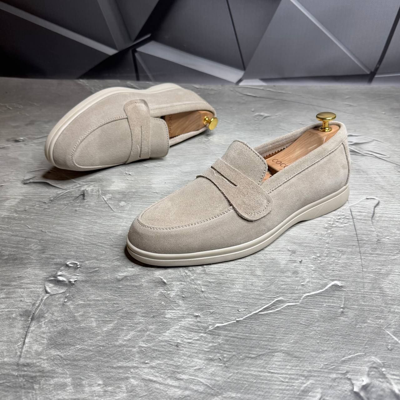 Лоферы Замшевые мужские бежевые LORO PIANA Suede! Натуральная ЗАМША!
