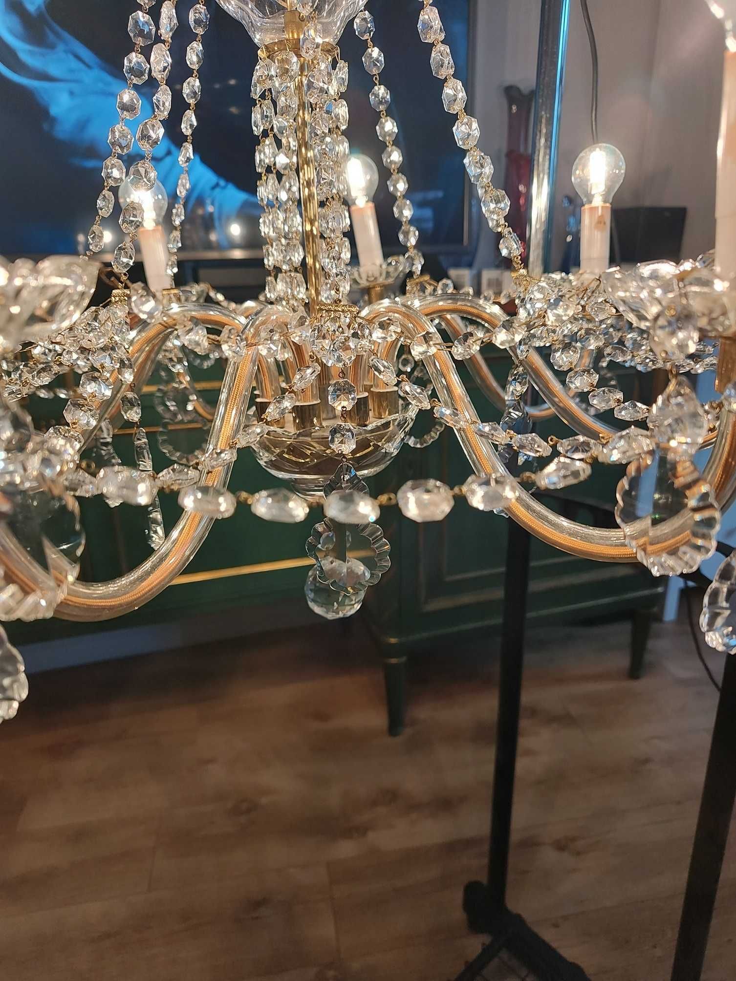 Lampa wisząca, żyrandol kryształowy, metal