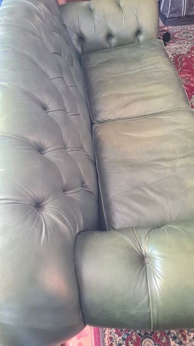 Kanapa + 2 fotele chesterfield skóra zielona
