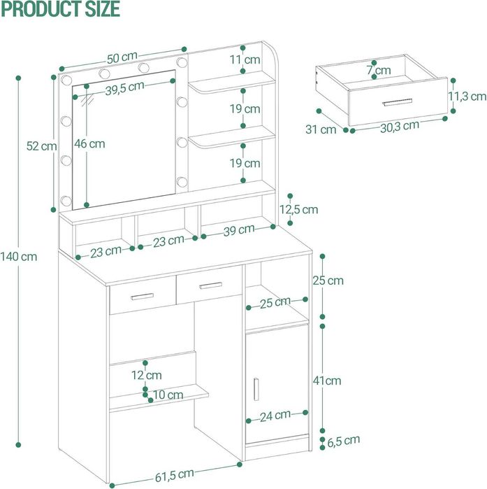 Toaletka z lustrem oświetleniem LED stolik biurko kosmetyczne biała