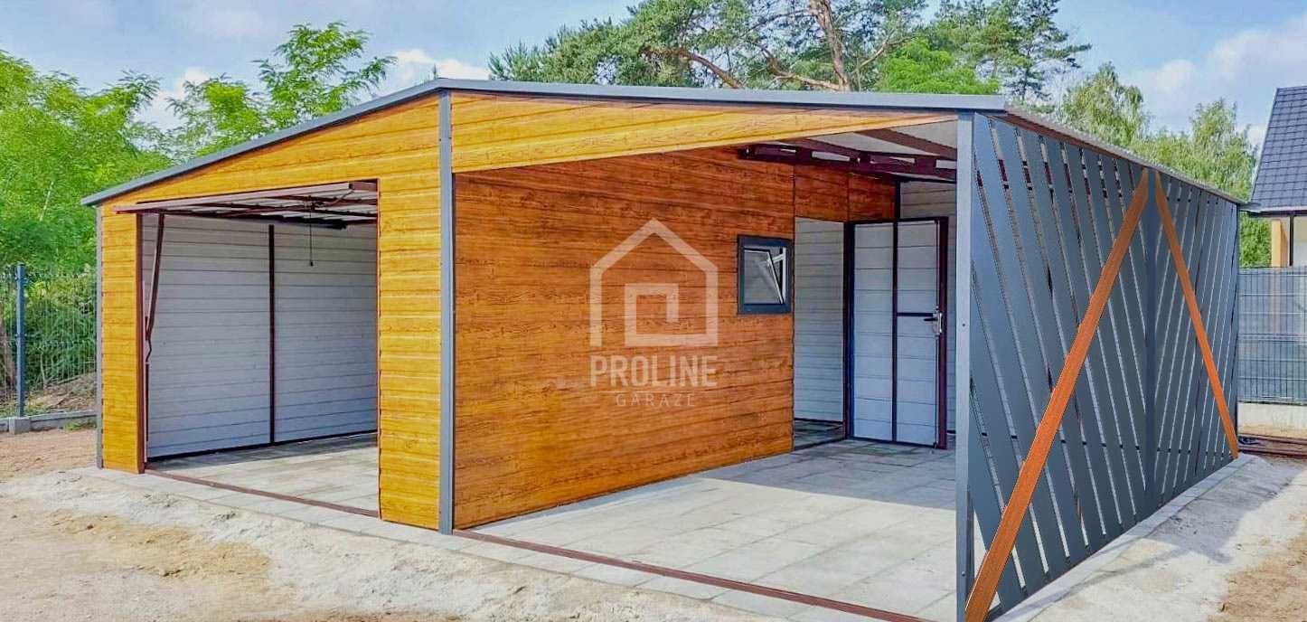 Garaż Blaszany 4x6m +Wiata Panele Verona Brama Okno  Drzwi dach PLG142