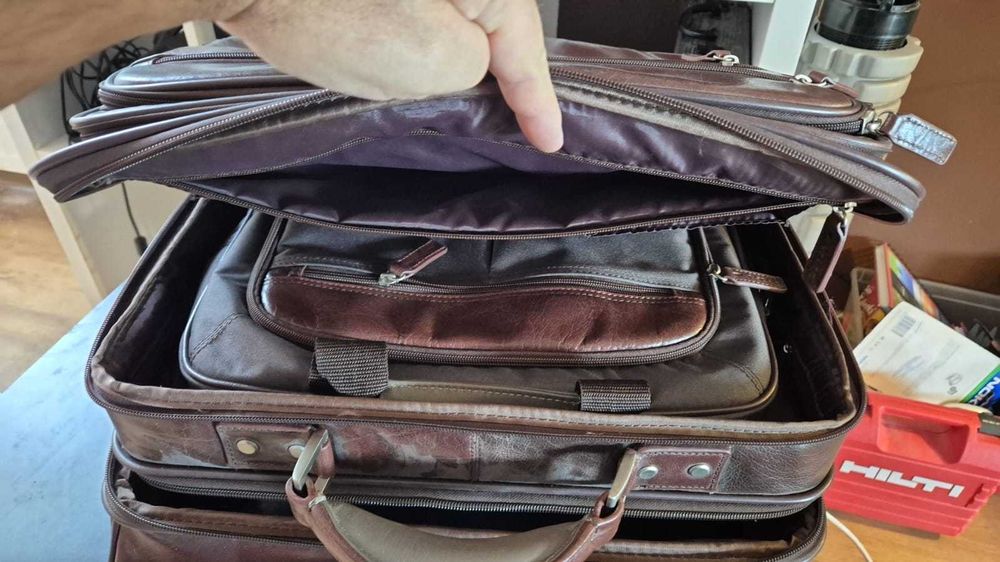 Skórzana torba biznes na kółkach pilotka, aktówka, laptop, dokumenty