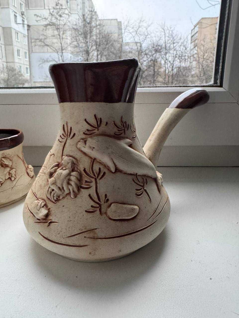 Набор керамическая турка и чашки и Большой глиняной кувшин!