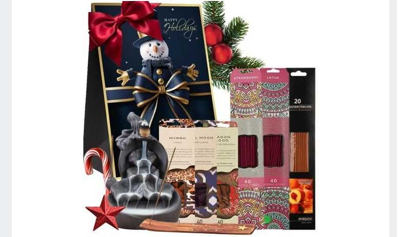 Kosz Prezentowy Świąteczny Zapach do Domu Patyczki Kadzidła Kominek