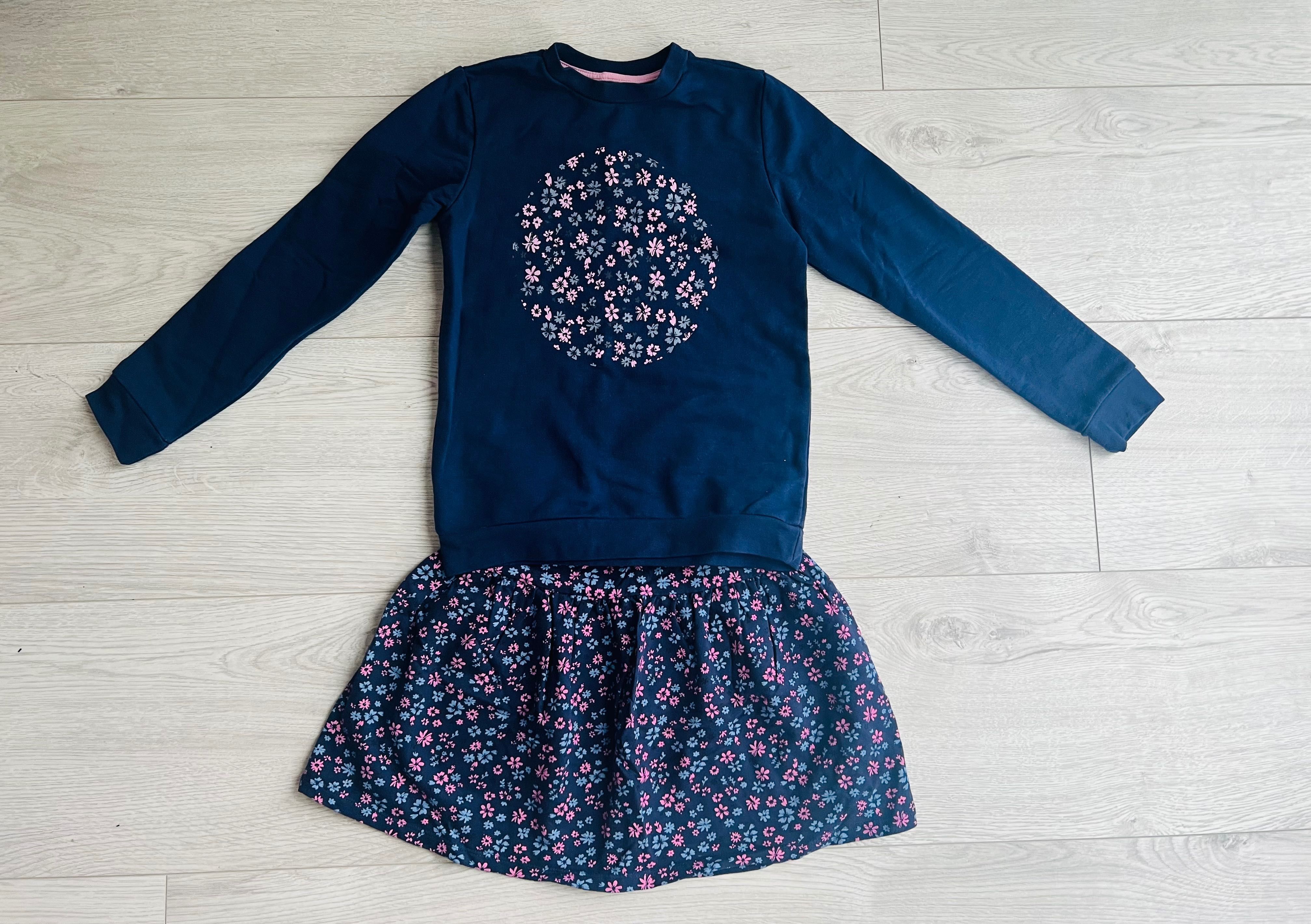 Sinsay r. 140 komplet bluza spódniczka Granatowa w kwiaty