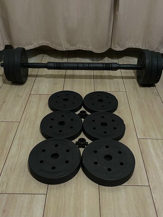 Hantle hantelki bitumiczne zestaw 20kg 2w1 2x10kg + gryf sztanga