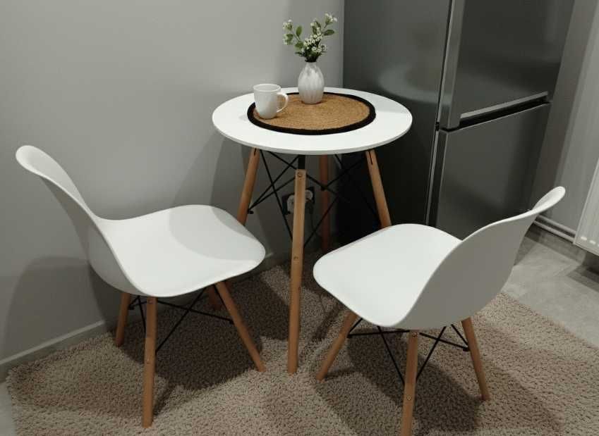 NOWY Biały Okrągły Stół 60 cm z Krzesłami Do Jadalni Kuchni Salonu FV