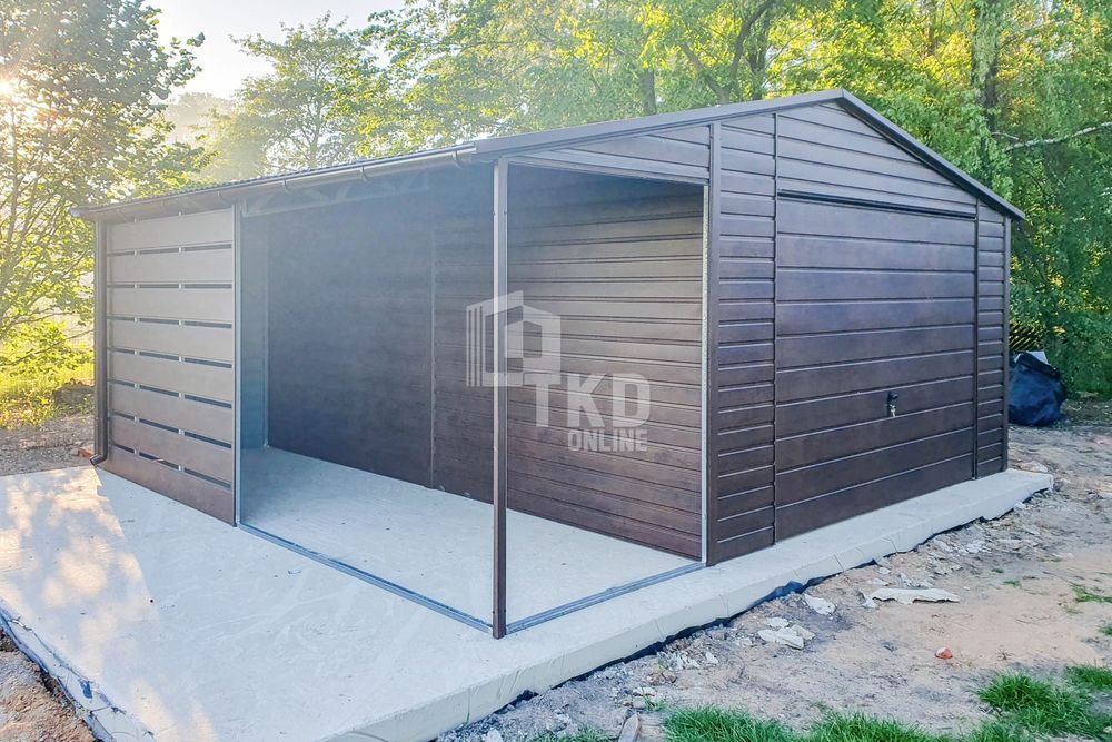 Garaż Blaszany 4,5X6M + Wiata 2M Brama Uchylna Okno Rynny Tkd238