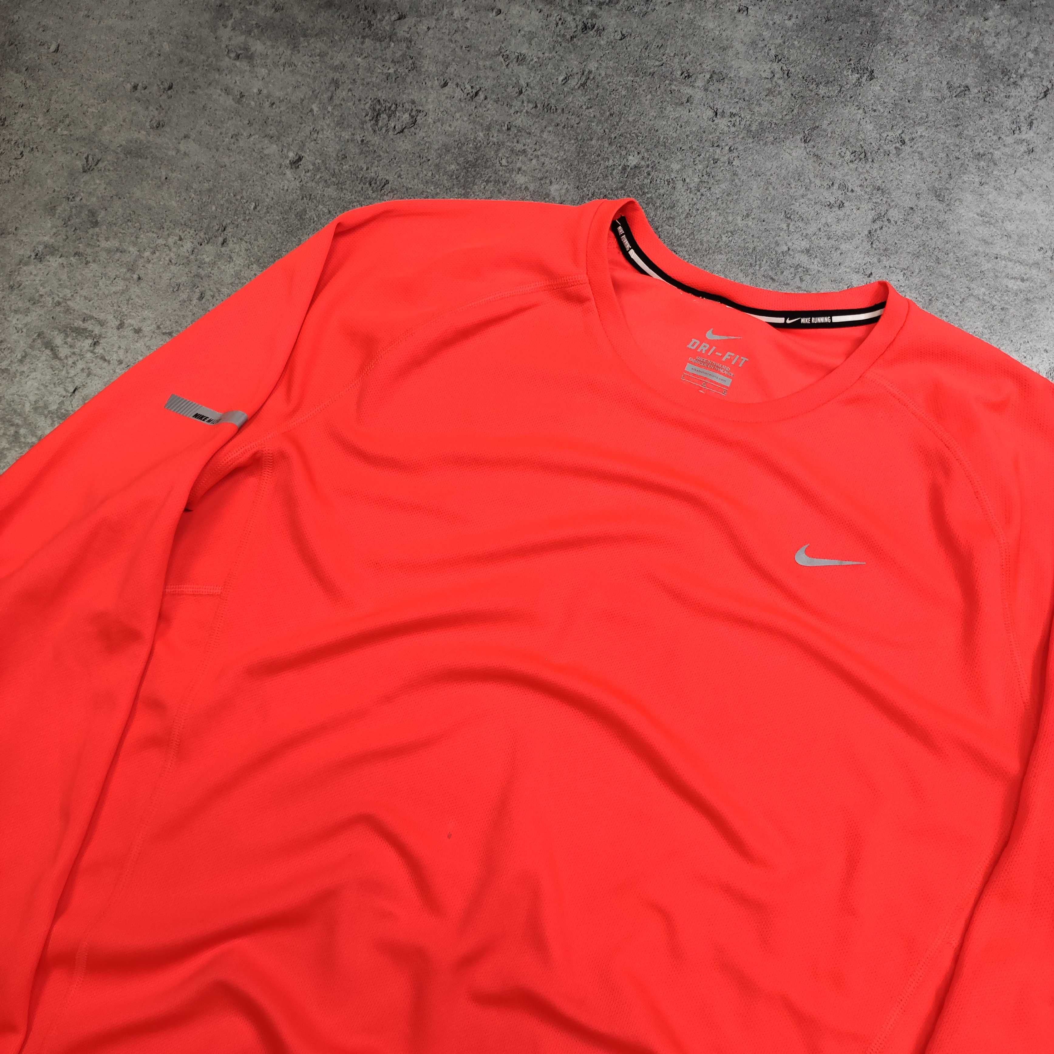 MĘSKA Koszulka Długi Rękaw Neon Pomarańczowa Nike Sport Running Bieg