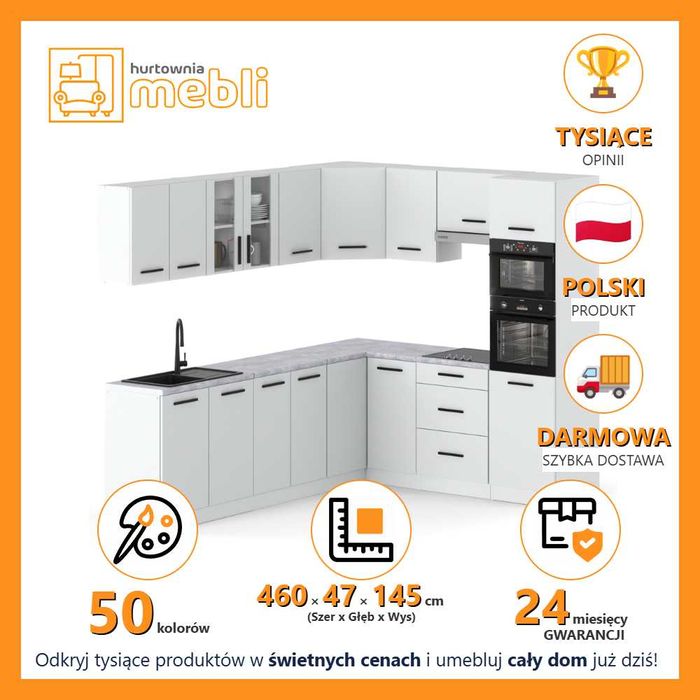 Zestaw Mebli Kuchennych Narożny Marra 4.6m Kuchnia Rogowa Nowoczesna