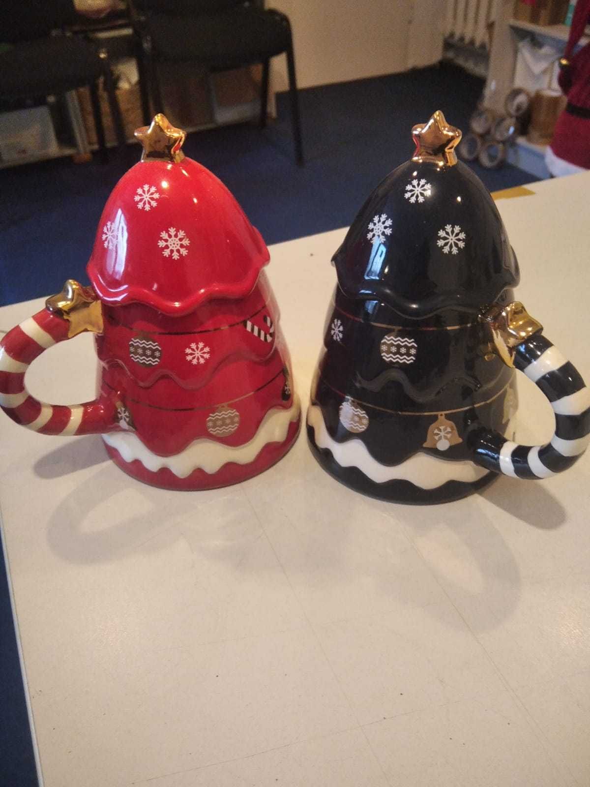 DUŻY Kubek świąteczny 500ml ceramiczny z łyżeczką & pokrywką kpl x 2
