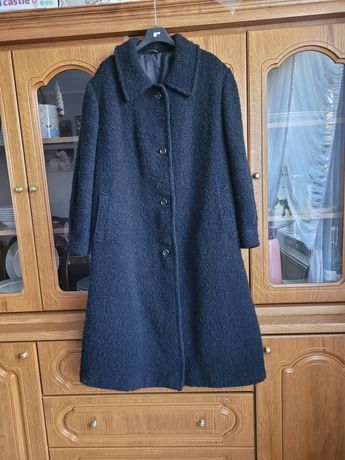 Czarny buklowy płaszcz damski zimowy ciepły 46 48 4xl