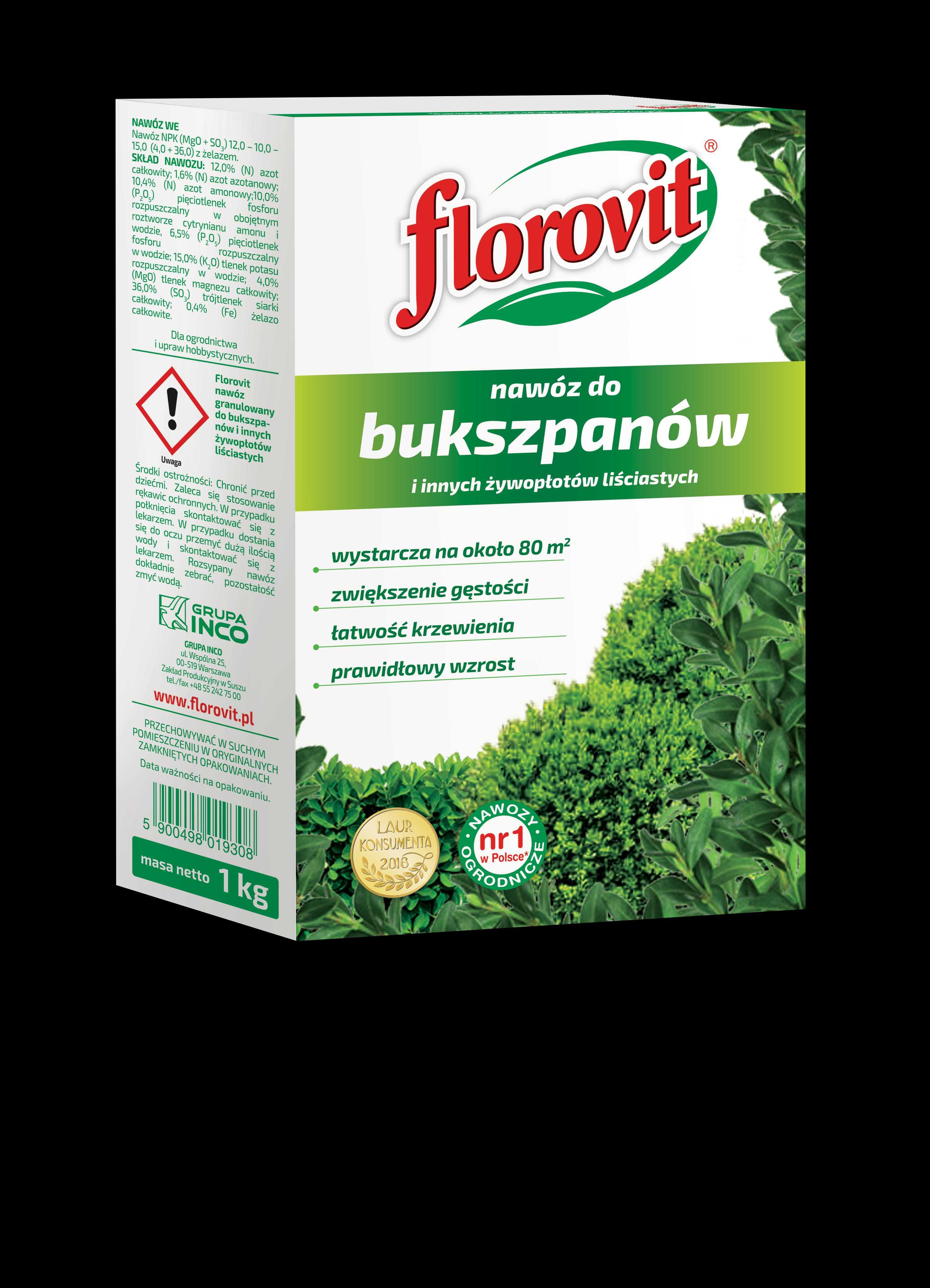 Nawóz do bukszpanów i innych żywopłotów liściastych 1kg Florovit