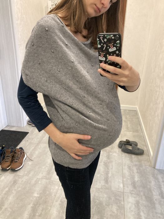 Ciepły sweter ciążowy typu nietoperz szary