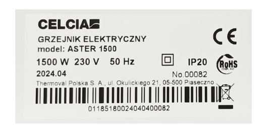 Grzejnik konwektorowy stały ASTER 1500W IP20 CELCIA