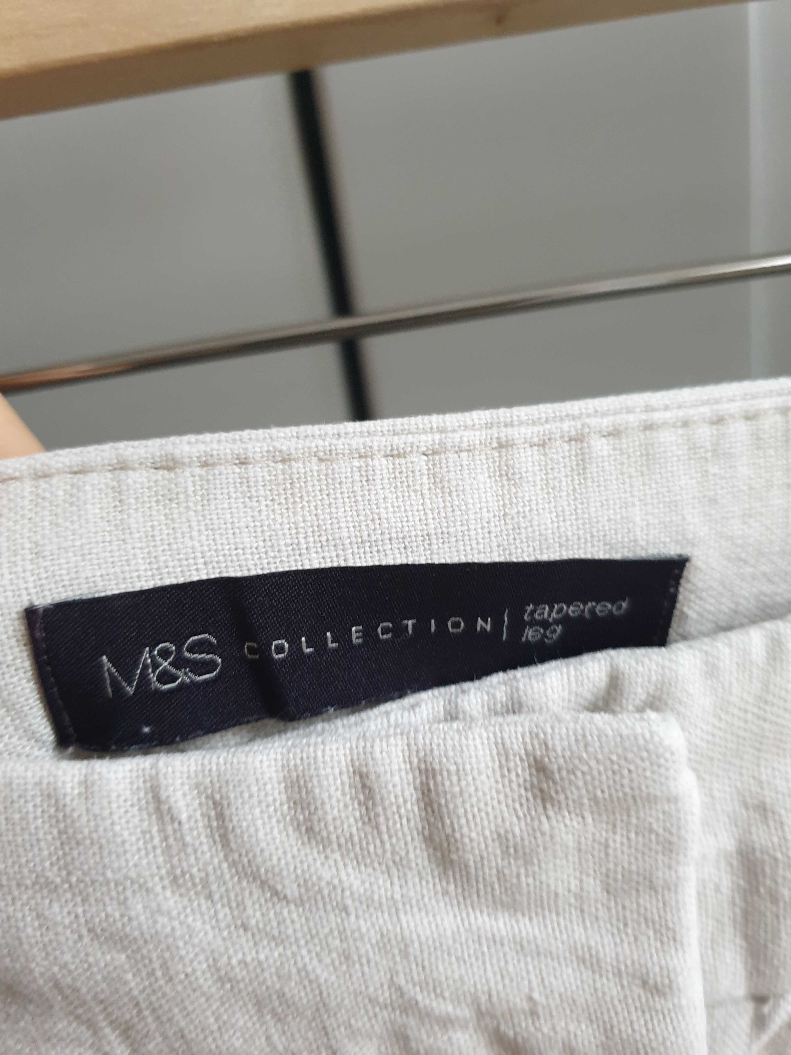 Beżowe spodnie lniane len wiskoza M&S 42
